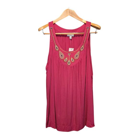 Fashion Bug Embroidered Beaded Sleeveless Tunic Top Womens Size 3X Pink Boho - Picture 1 of 8